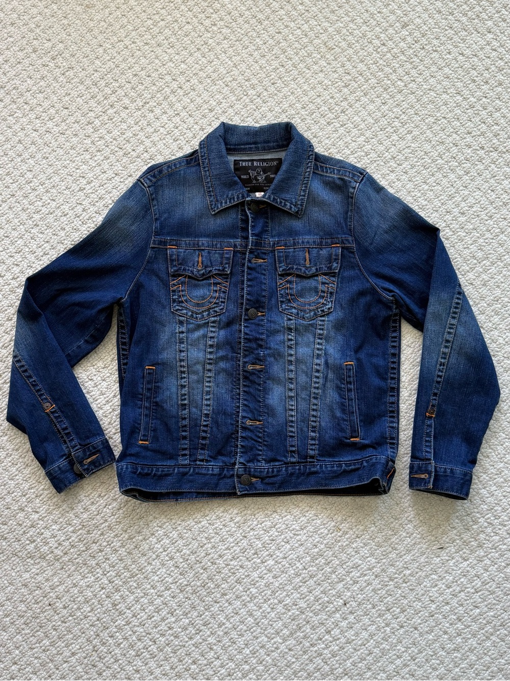 True Religion World Tour Black Label Blue Denim Trucker Jacket